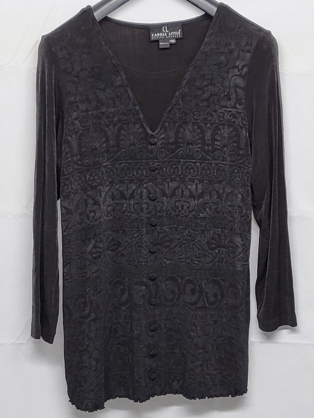 Vintage Carole Little Tunic Top Womens 10 Burnout Print Boho Gothic Made in USA